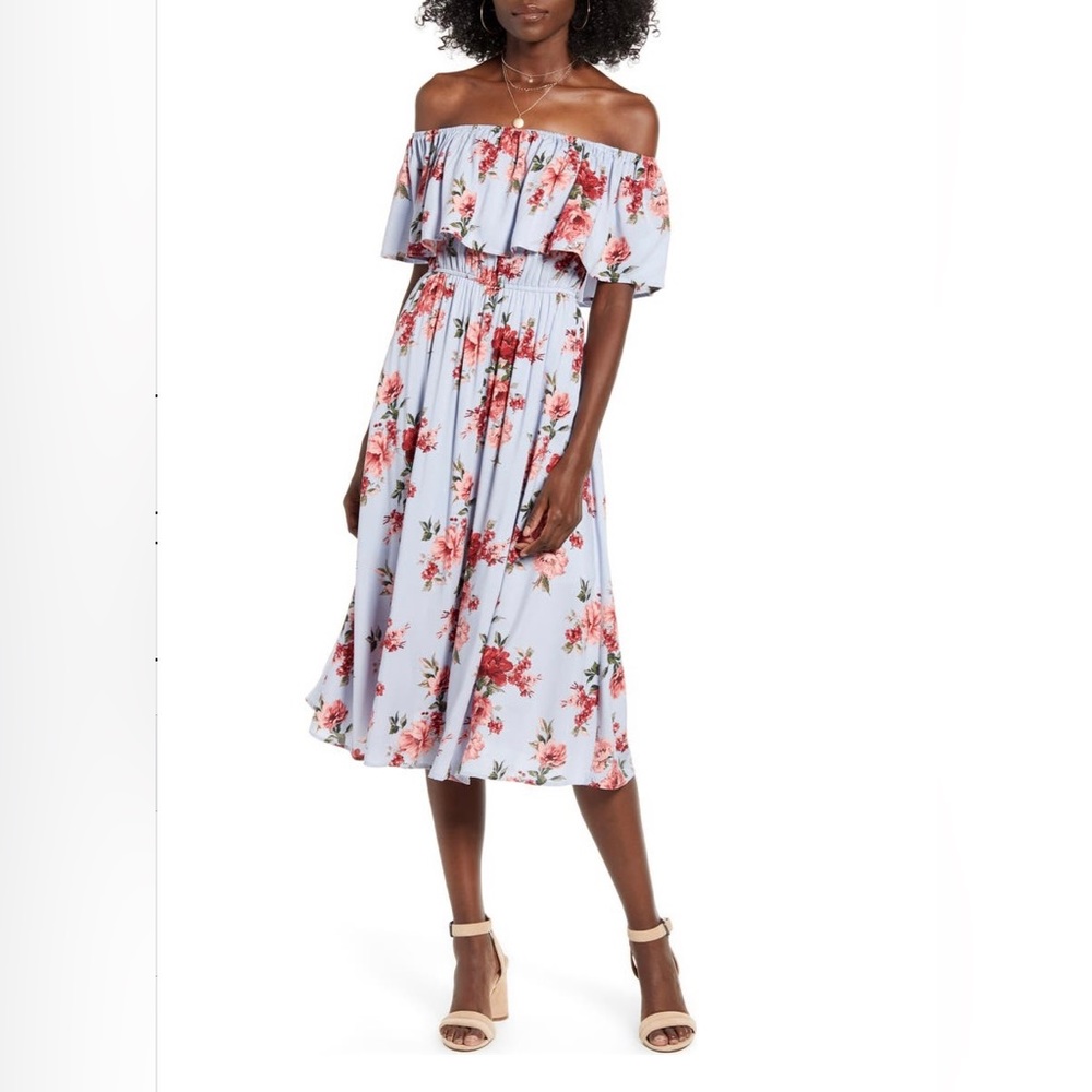 BP. Off The Shoulder Pop Over Midi Dress